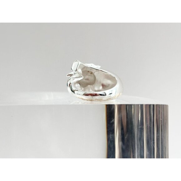 Amethyst Gemstone Eyes Elephant Polished Sterling Silver Vintage Ring - 6.75 - Picture 5 of 10